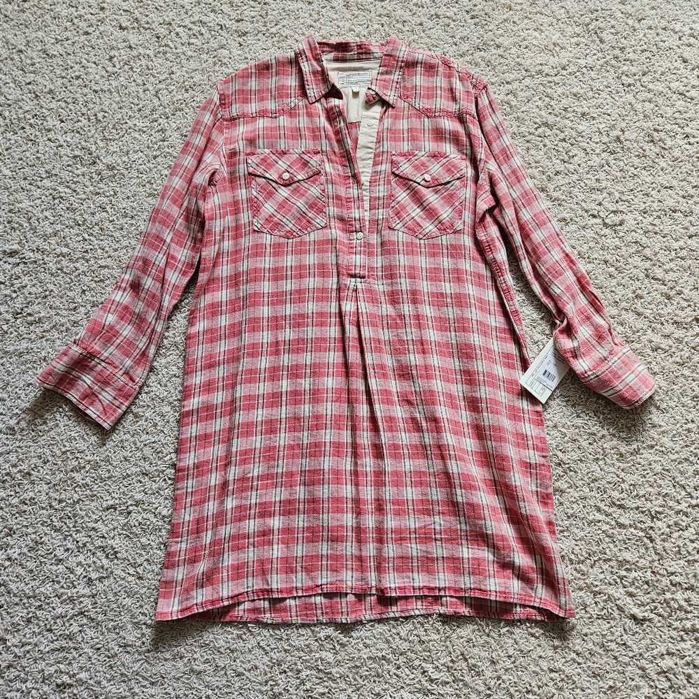 NWT Red Plaid Small Current/Elliot The Levee Western Dress Redwood Plaid Size 1